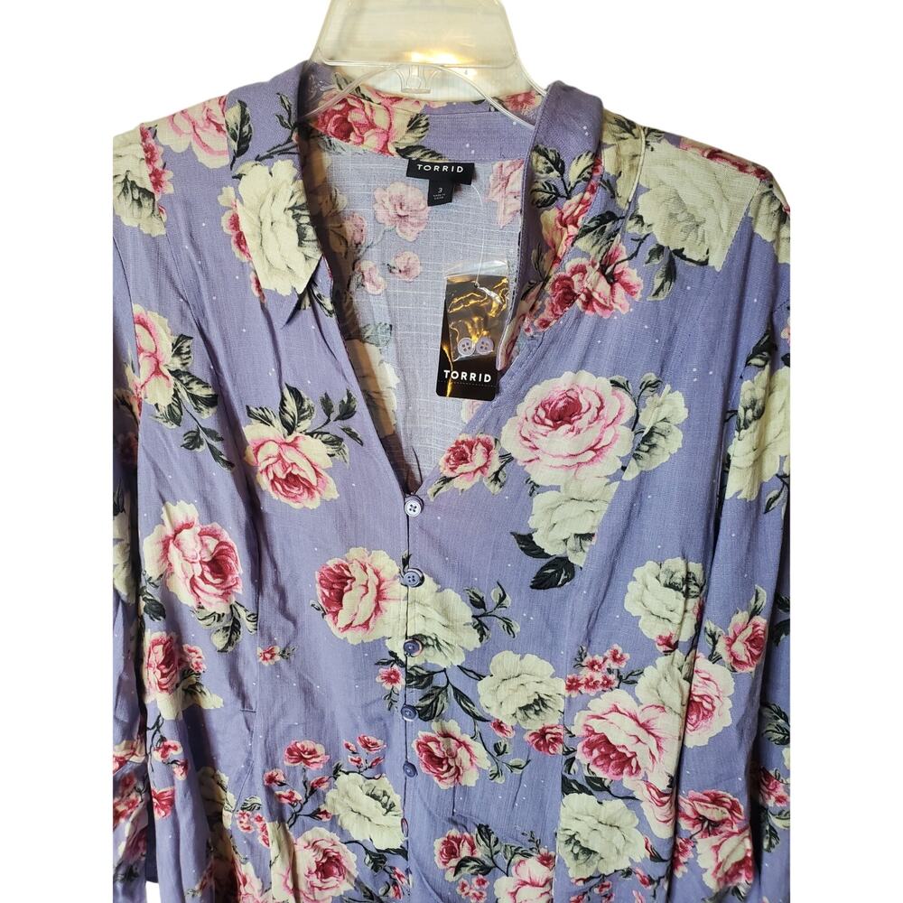 Torrid Fit And Flare Rayon Slub Button-Front Top, Romantic Roses, NWT, 3X - Picture 2 of 7